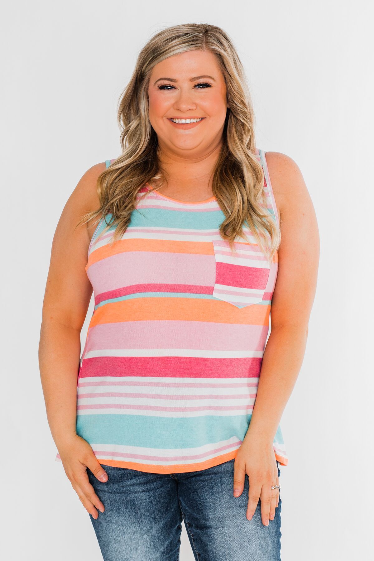Brighter Days Striped Pocket Tank Top- Multi