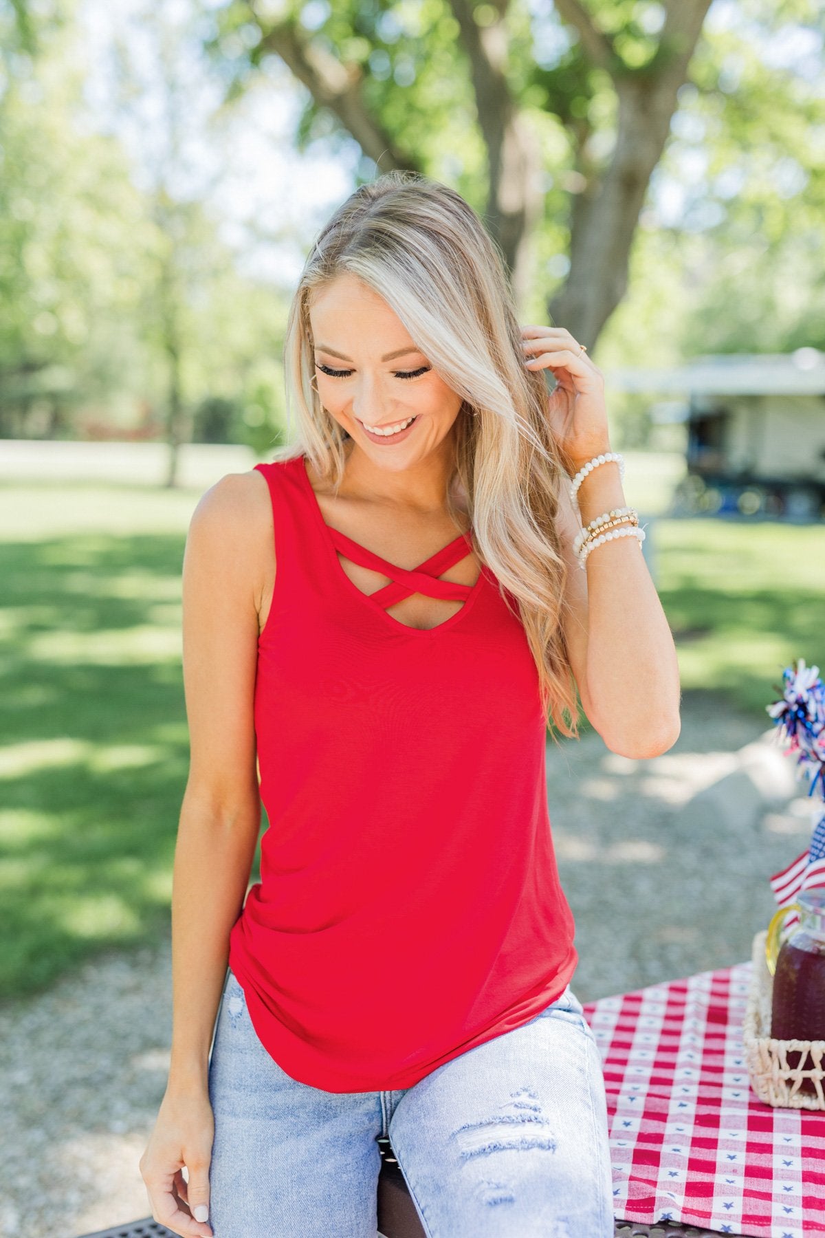 Places to Go Criss Cross Tank Top- Red – The Pulse Boutique
