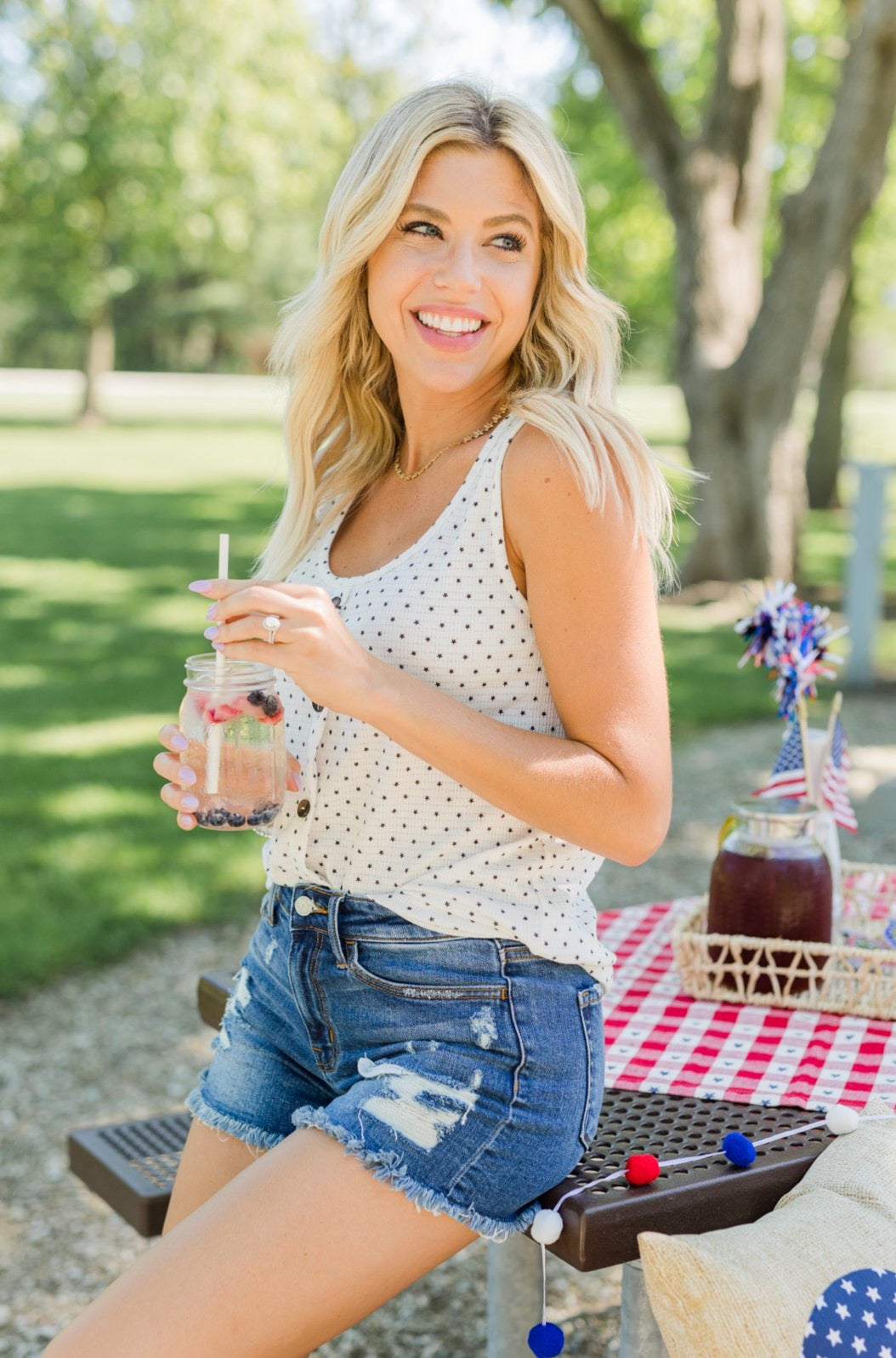 Sparking Stars Knit Tank Top- Ivory