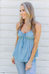Look To The Stars Tie Tank Top- Denim Blue