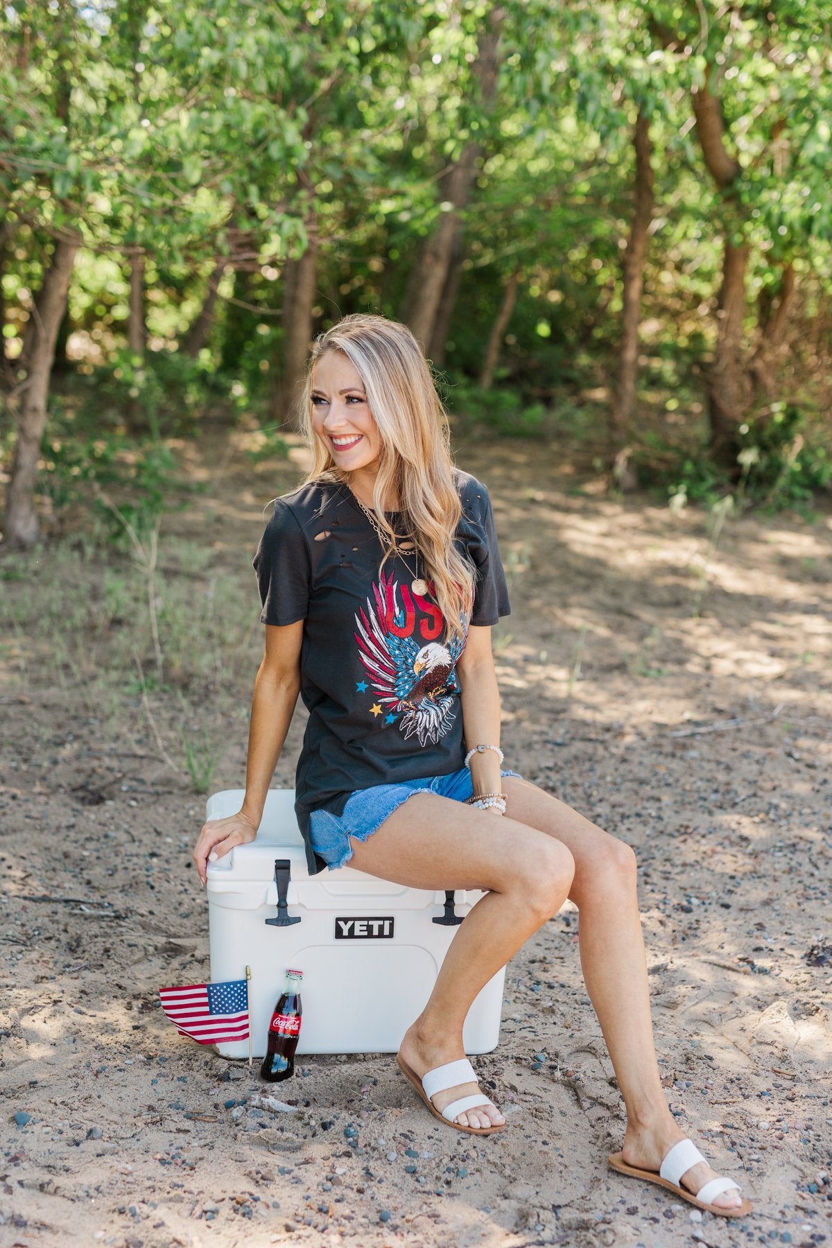 Hooray For The U.S.A. Graphic Top- Black