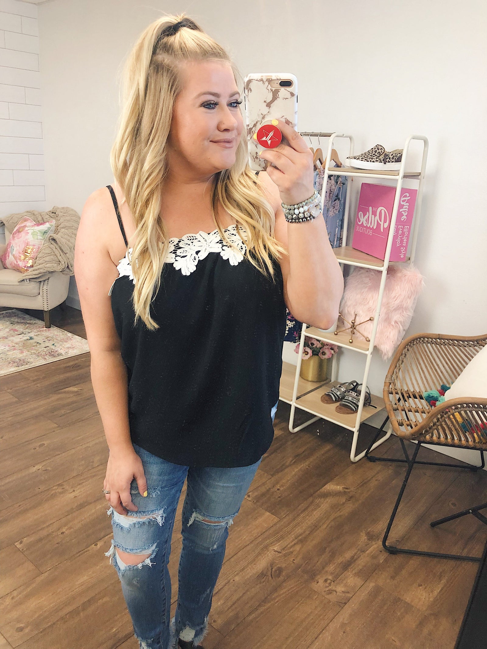 I Hold On Spaghetti Strap Tank Top- Black