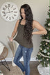 Sweet & Simple Lace Trimmed Tank Top- Dark Olive