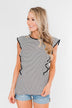 All The Good Things Striped Ruffle Top- Black & Ivory