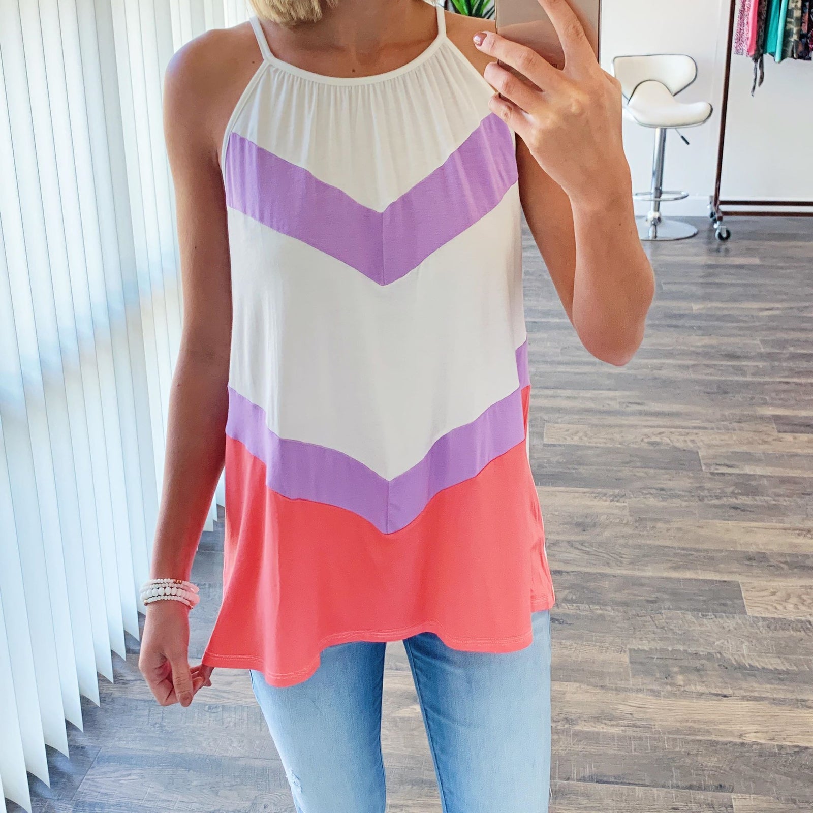 Cute As Can Be Striped Tank Top- Ivory & Coral