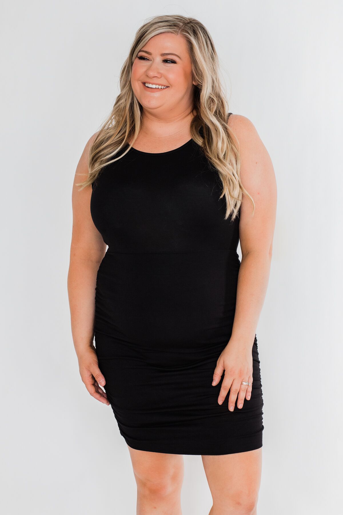 Simple & Chic Cinched Fitted Dress- Black