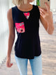 What's Next Floral Pocket Tank Top- Black & Neon Pink