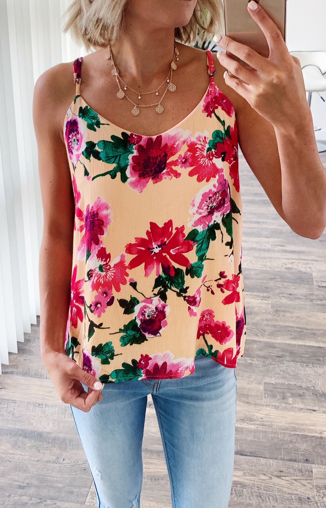 Always A Good Time Floral Tank Top- Peach