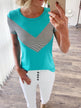 Striped Chevron Short Sleeve Top- Dark Aqua