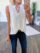 Larger Than Life Neck Tie Tank Top- Ivory