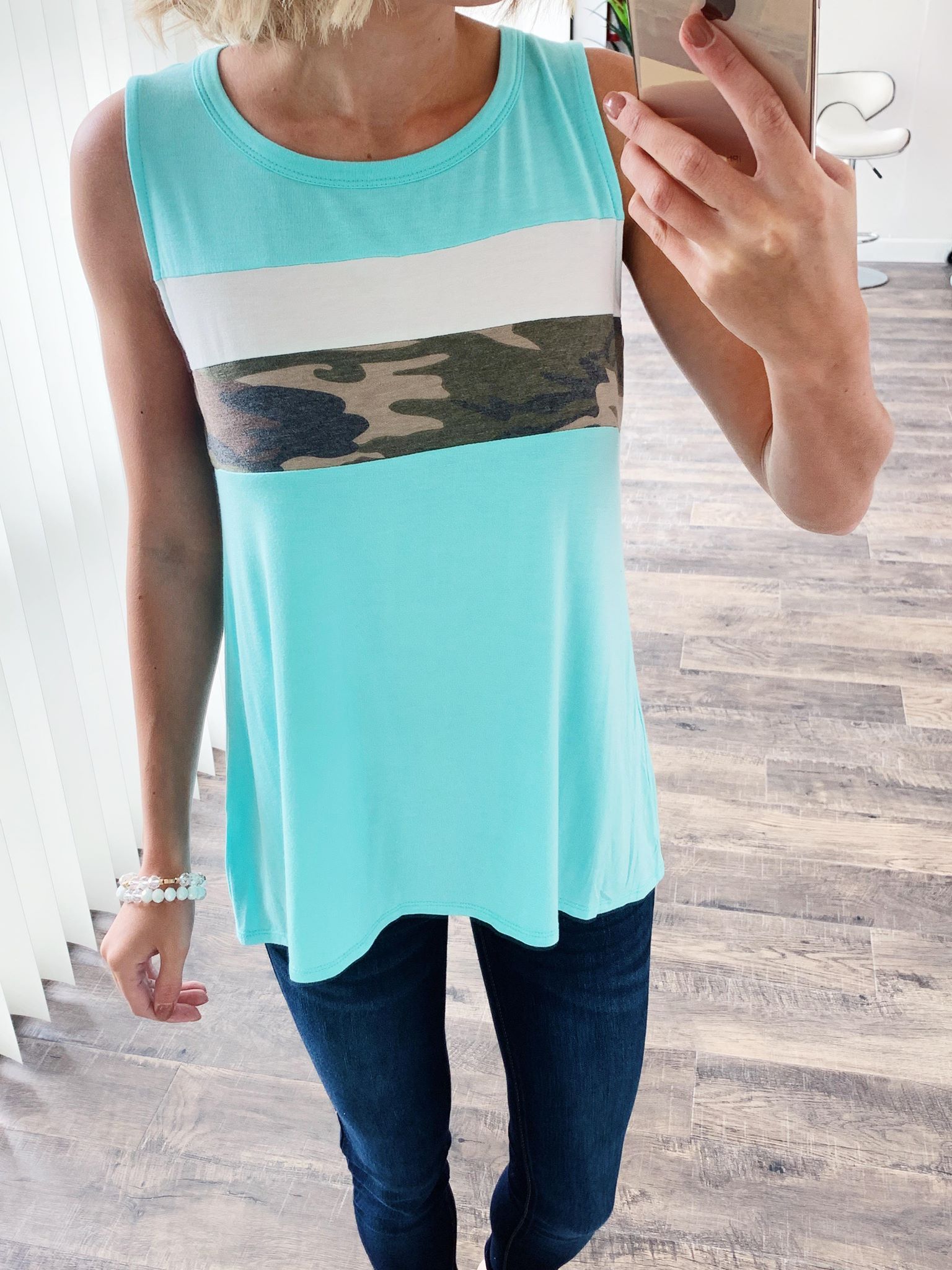 Hint of Camo Tank Top- Light Blue
