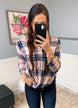 Front Twist Plaid Top- Pink & Navy