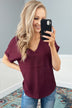 Basic Beauty V-Neck Short Sleeve Top- Burgundy