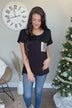 Following My Dreams Glam Pocket Top- Black & Silver