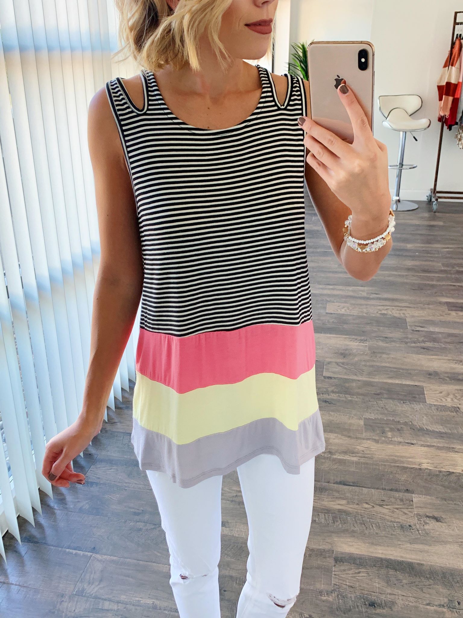 Double Strap Color Block Tank Top- Multi-Colored