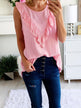 All Eyes On Me Striped Ruffle Tank Top- Pink