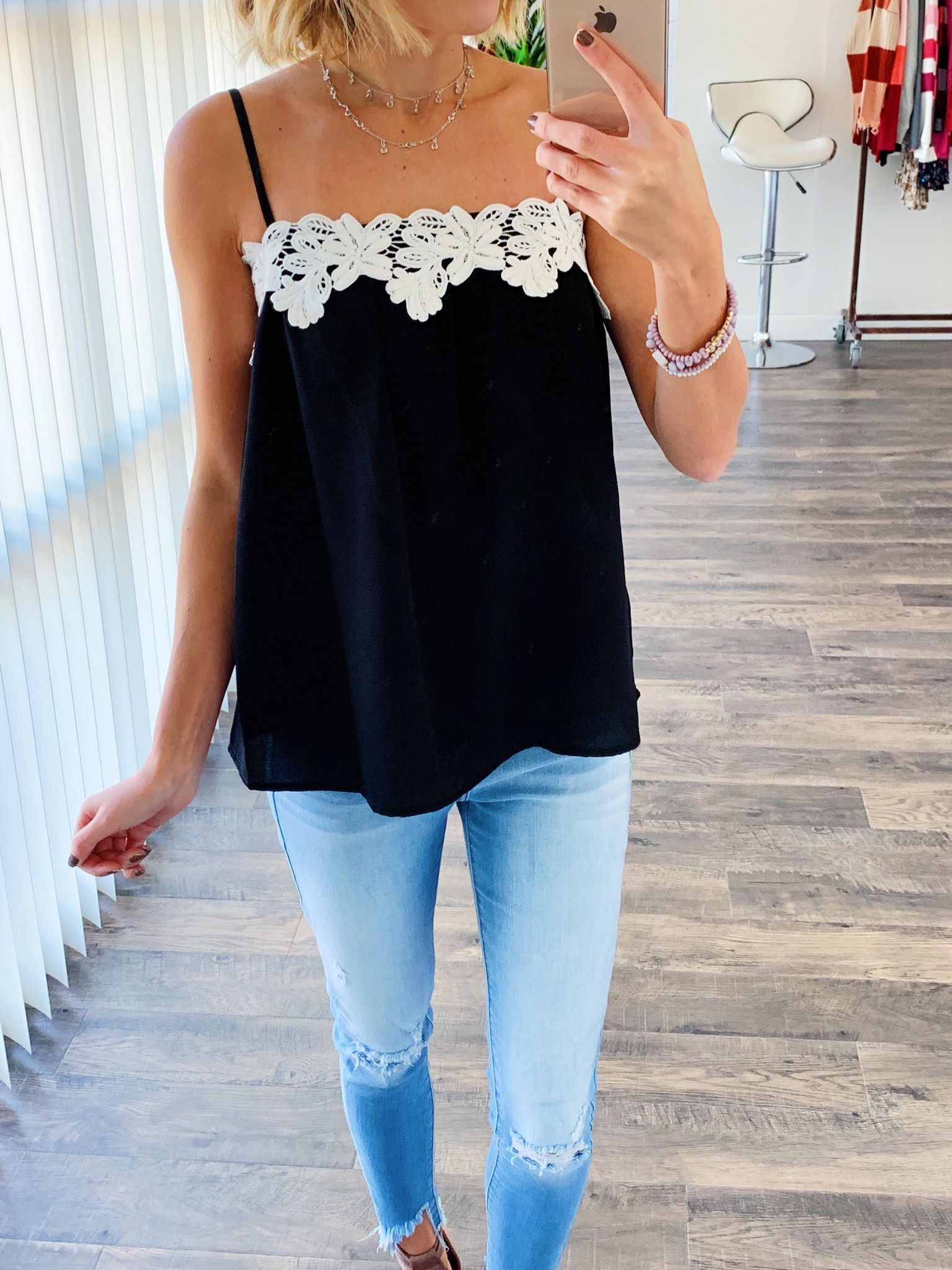 I Hold On Spaghetti Strap Tank Top- Black