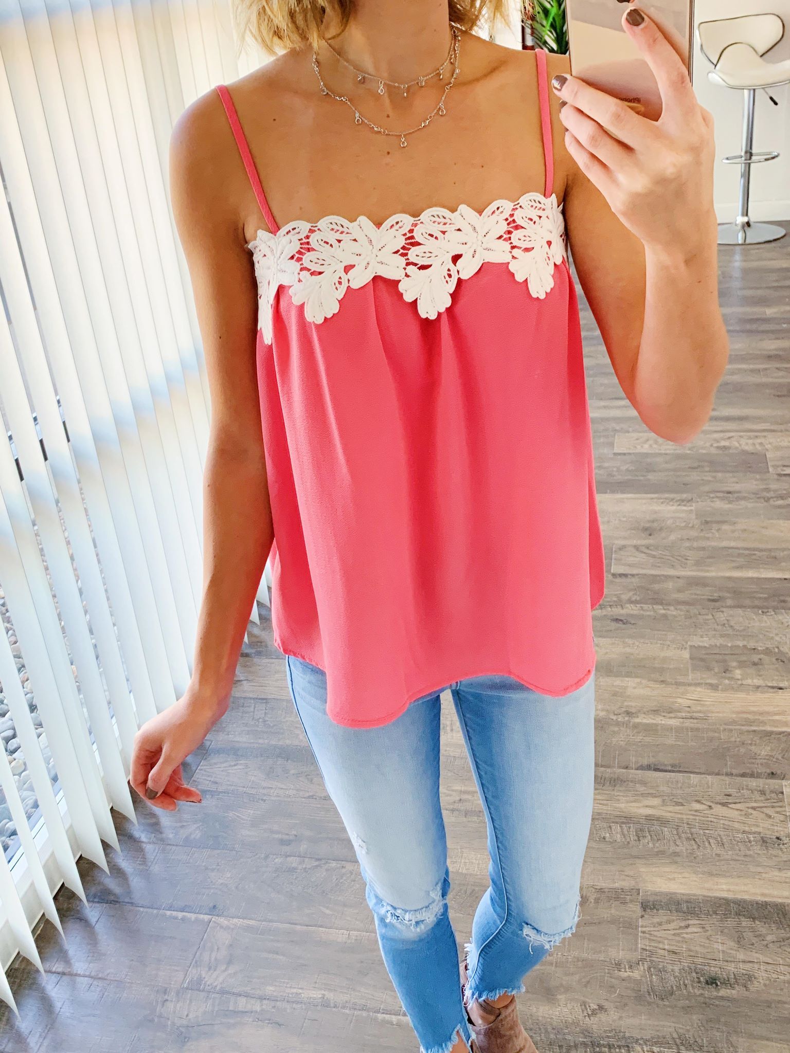 I Hold On Spaghetti Strap Tank Top- Coral