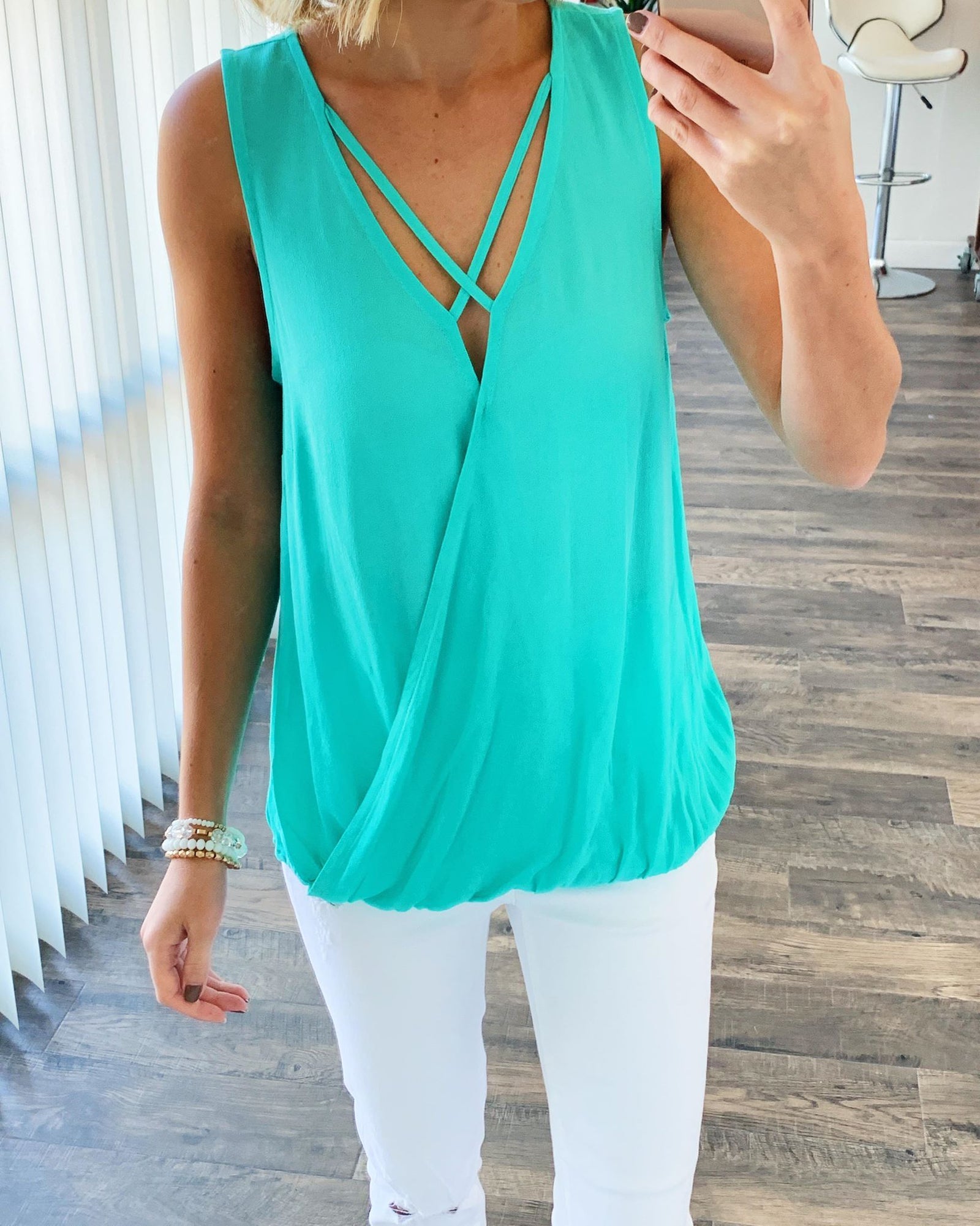 Close To Me Criss Cross Tank Top- Mint Blue