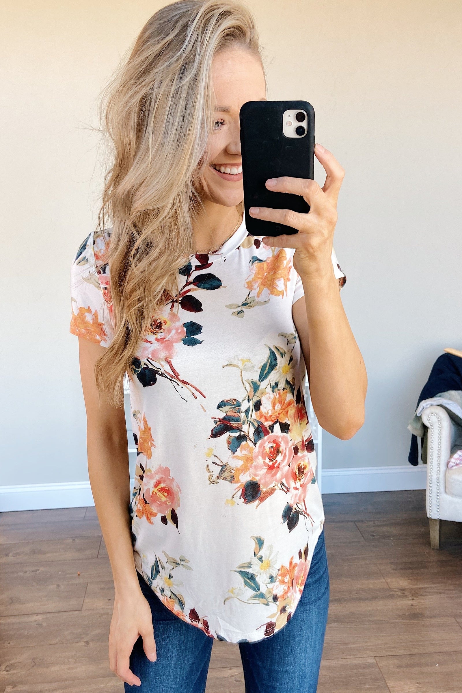 Autumn Breeze Floral Top- Ivory