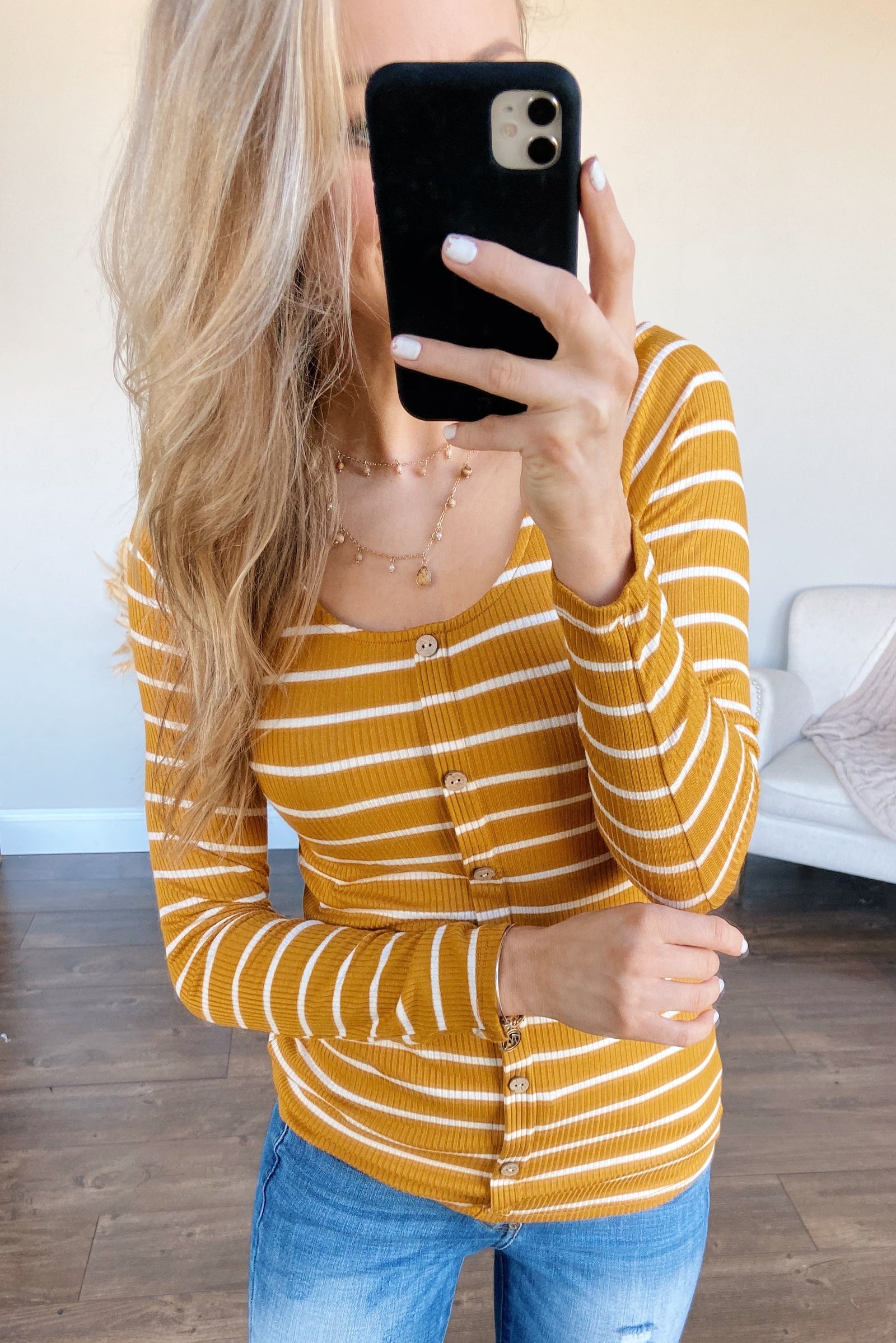 Sounds So Nice Long Sleeve Button Top- Mustard