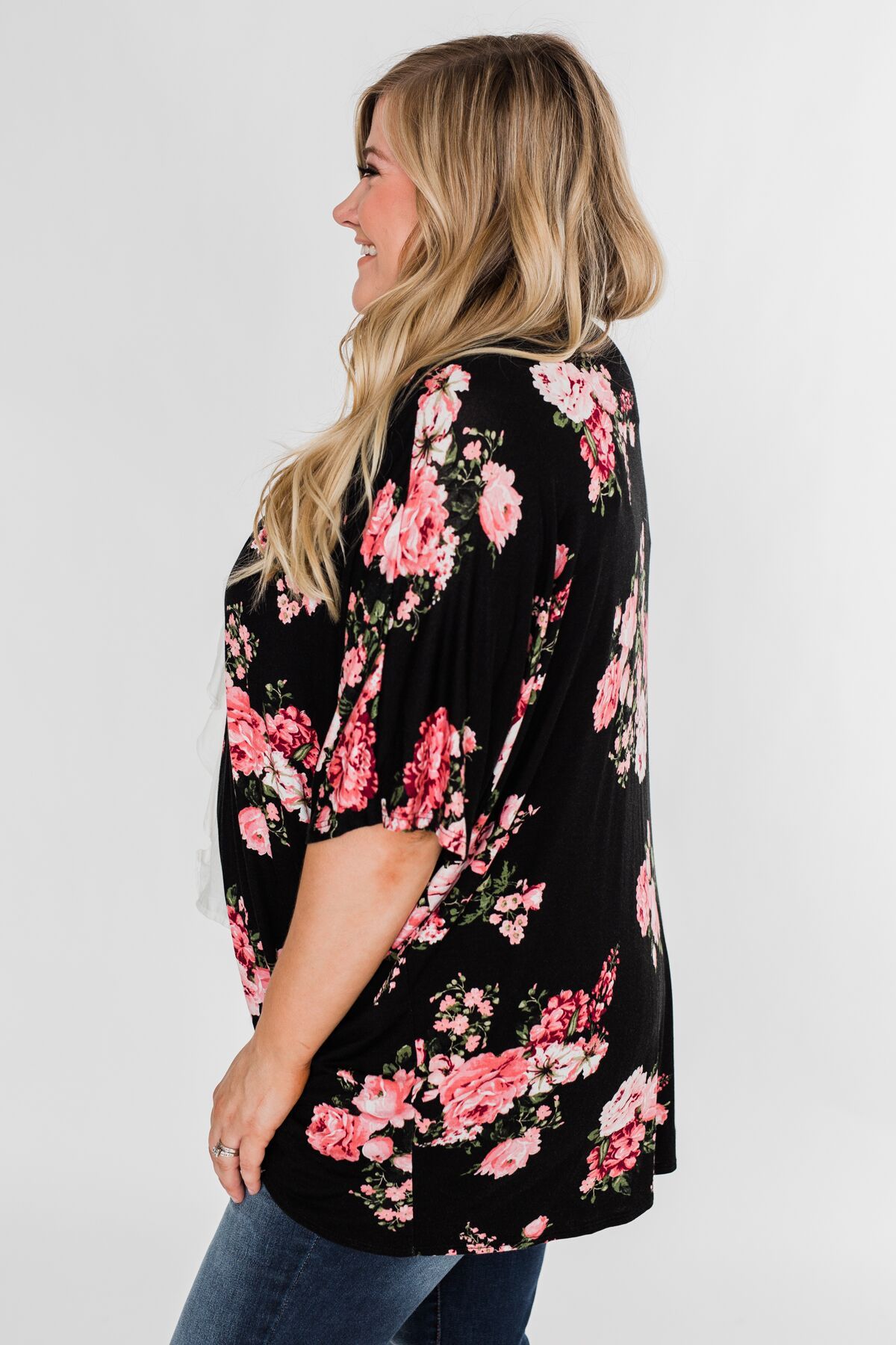 You Make Me Speechless Floral Kimono- Black