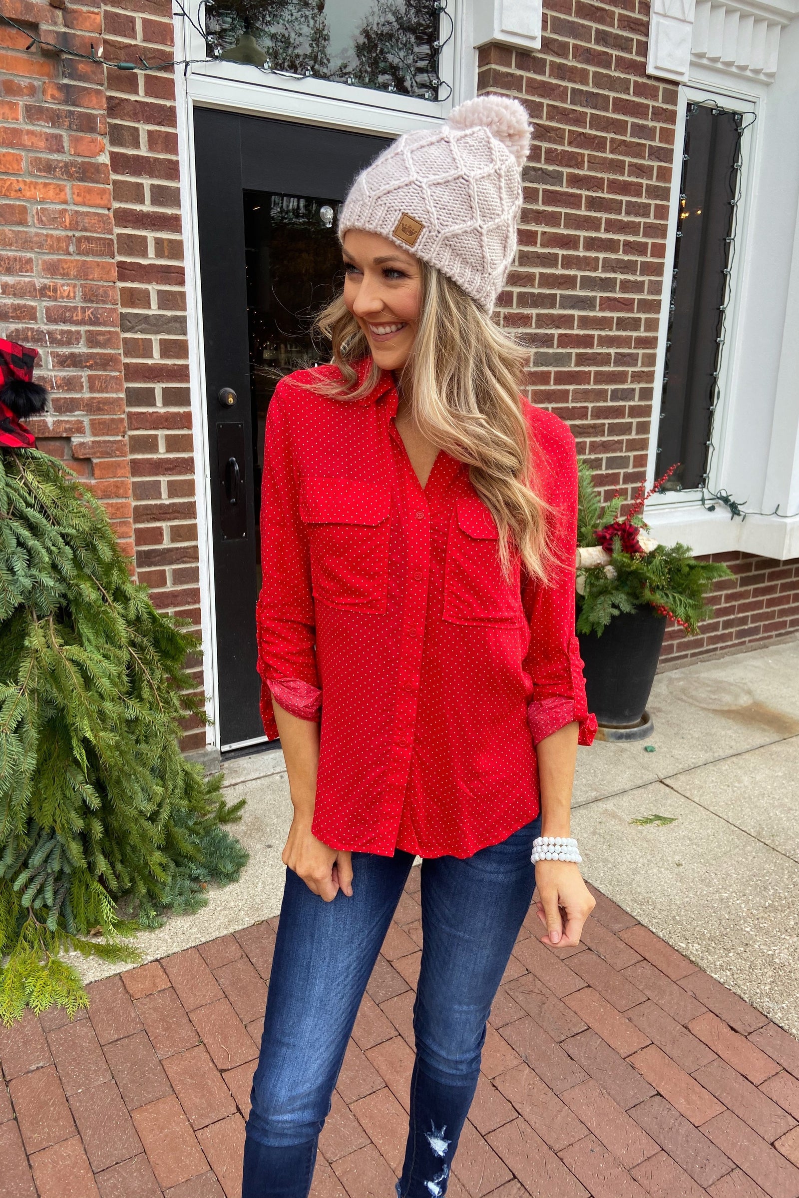 Perfect For Me Polka Dot Blouse- Lipstick Red