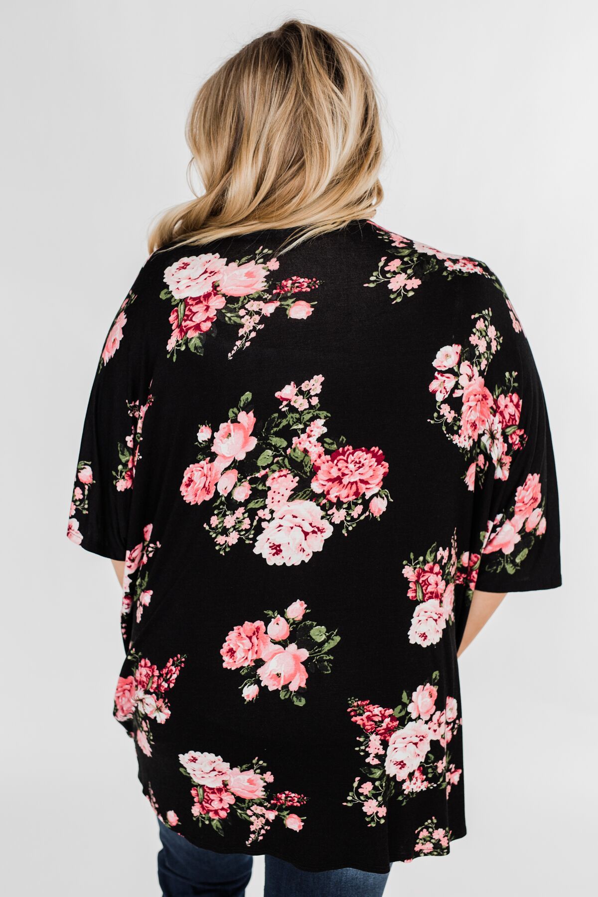 You Make Me Speechless Floral Kimono- Black