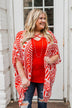 Radiant in Red Short Sleeve Kimono- Ivory
