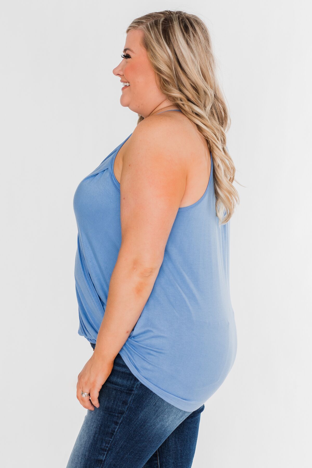 Something Simple Wrap Tank Top- Light Denim