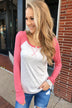 Season Awaits Long Sleeve Raglan Top- Pink