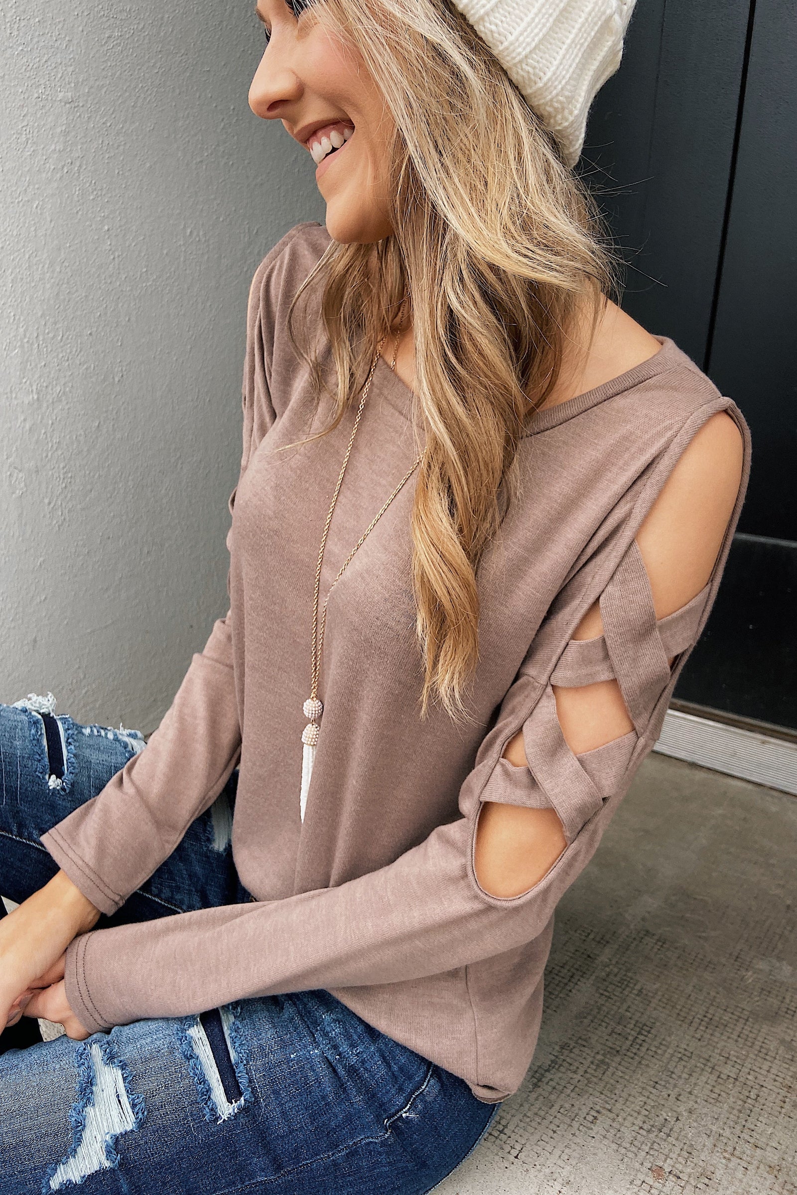Something More Exciting Cold Shoulder Top- Mocha