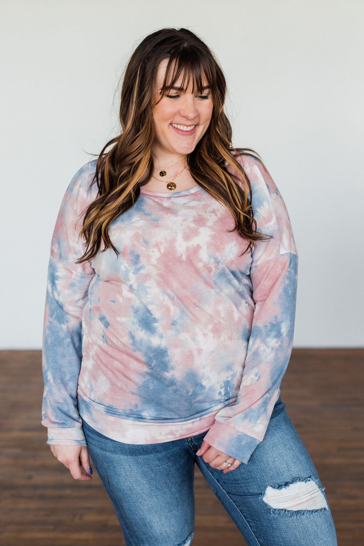 Lost In This Moment Tie Dye Pullover Top- Pink, Blue, Ivory