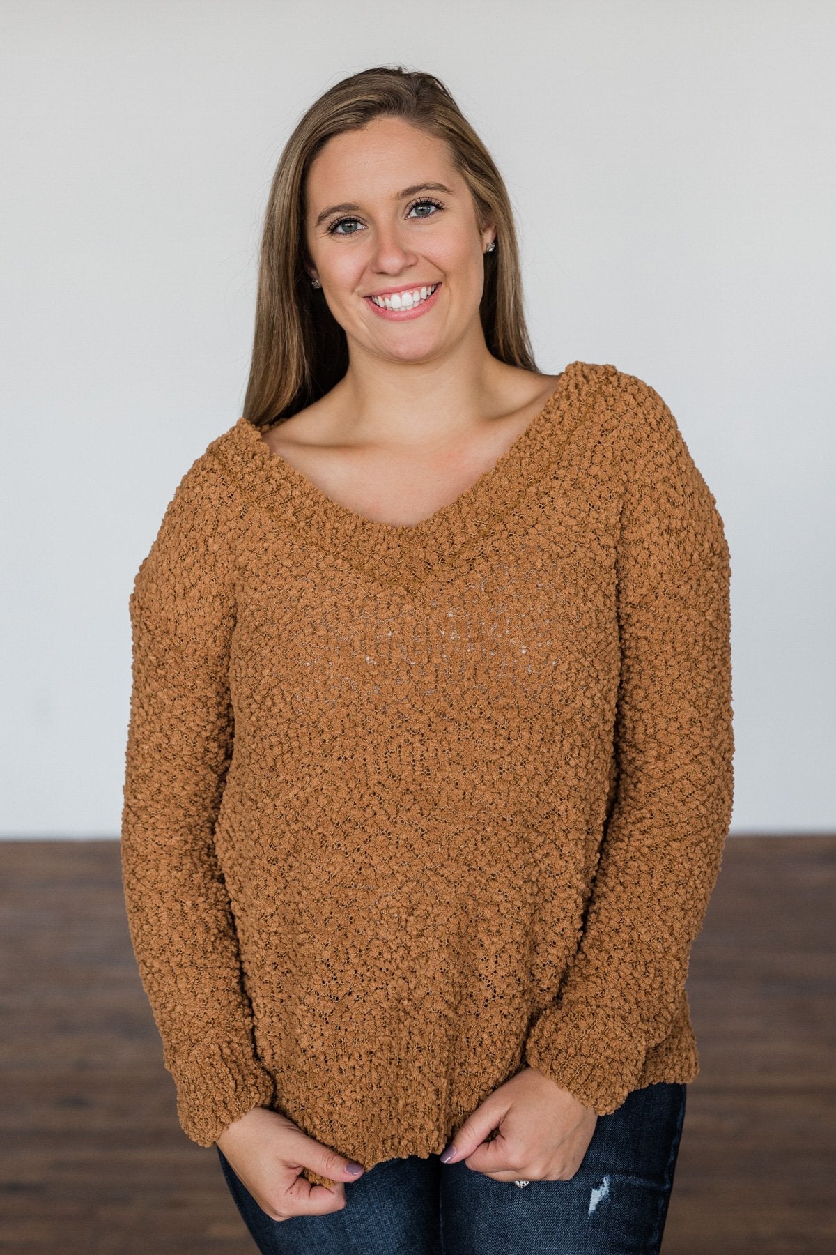 All I Can Do Popcorn Knit Sweater- Camel