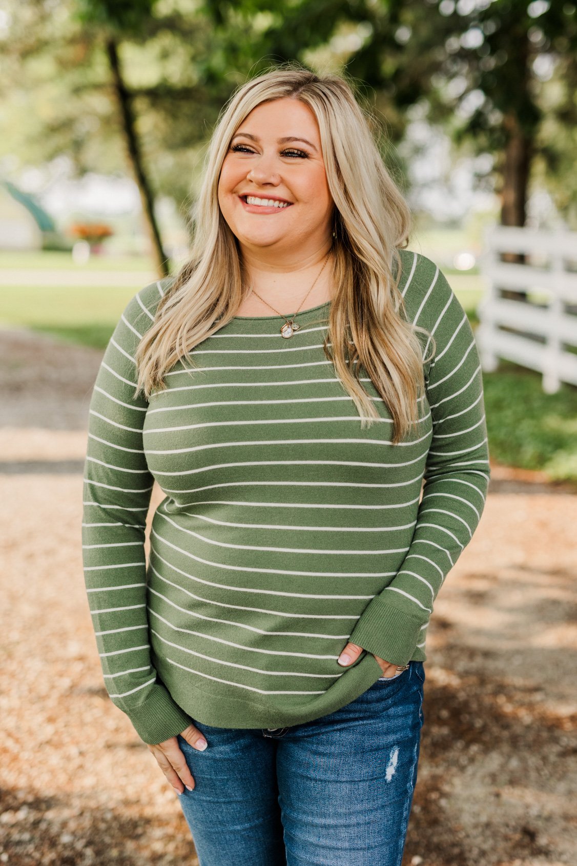 Days Like These Striped Knit Sweater- Olive & Ivory