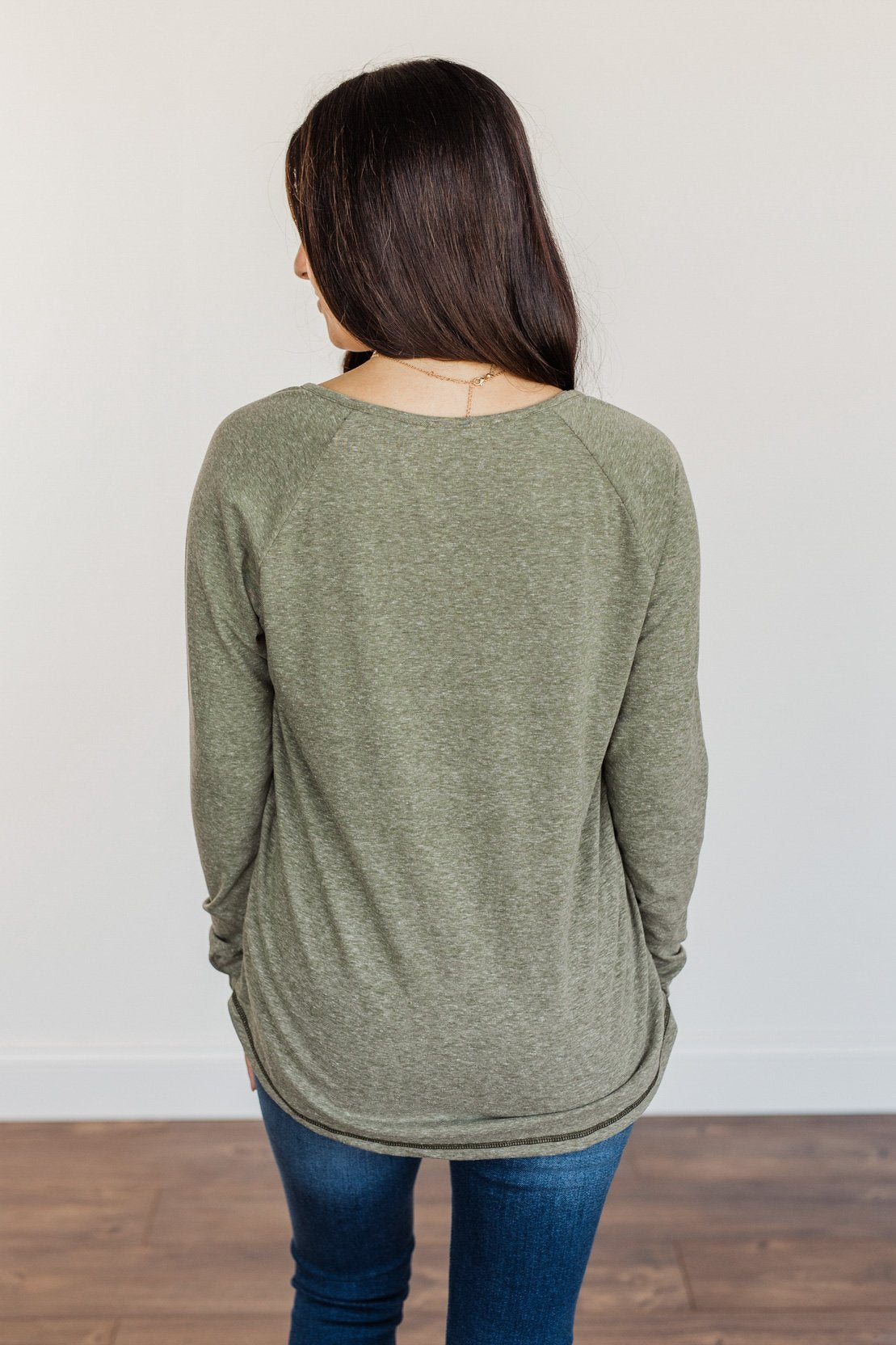 Fall Nights Long Sleeve Notch Top- Olive