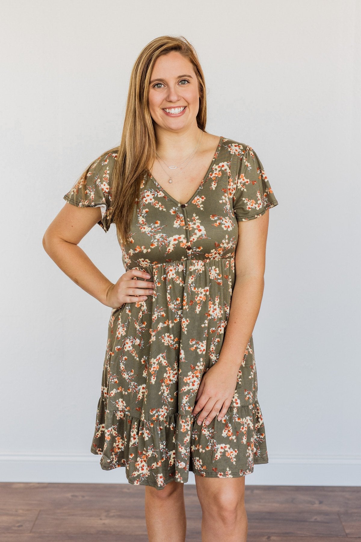 Having Fun Floral Print Dress- Olive Having Fun Floral Print Dress- Olive