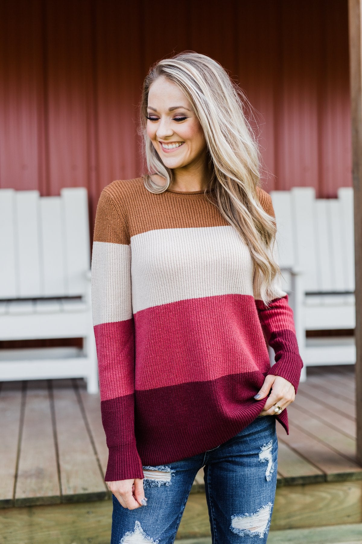 Say You Love Me Knit Sweater- Camel & Burgundy