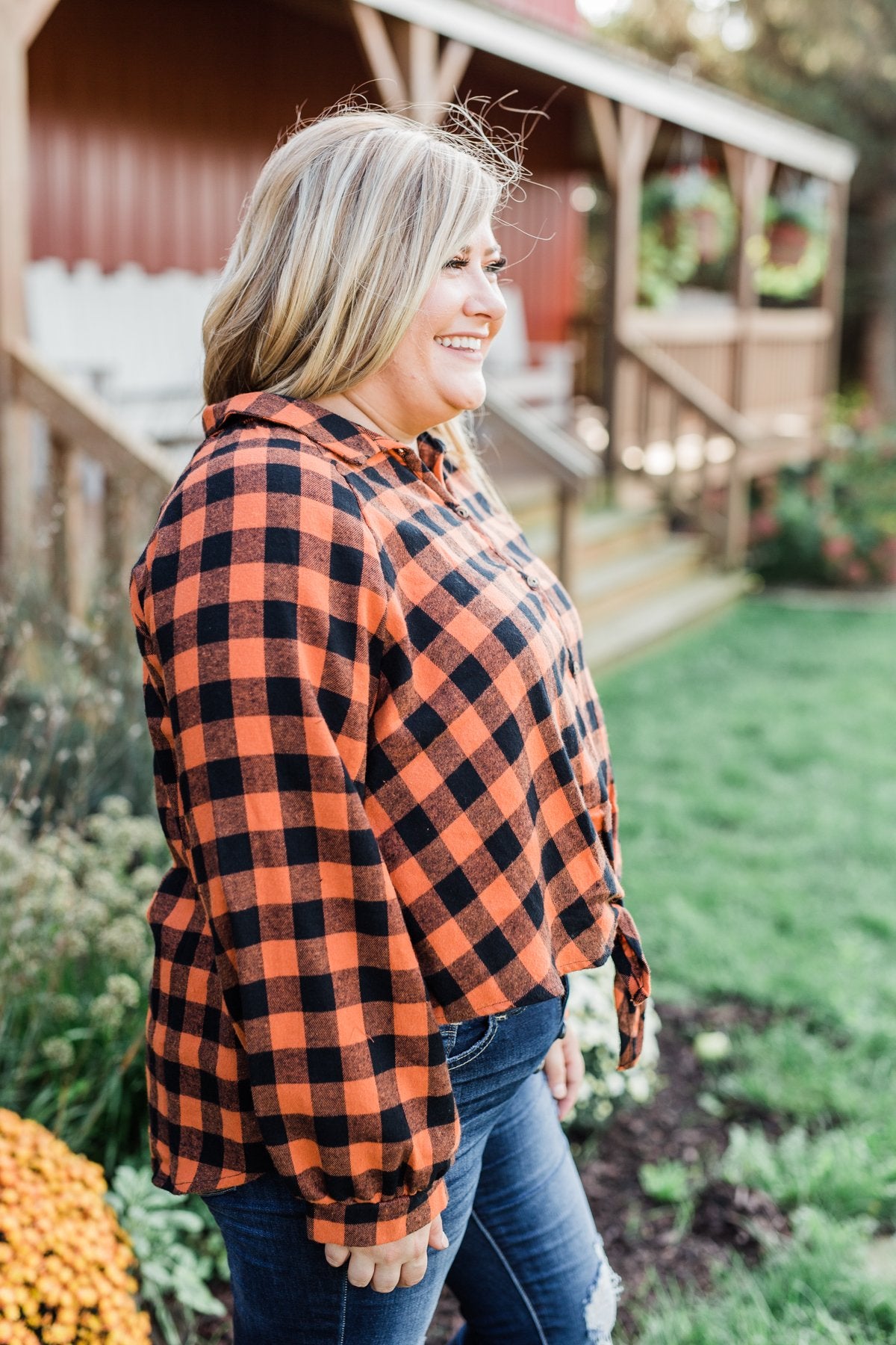 burnt orange plaid shirt
