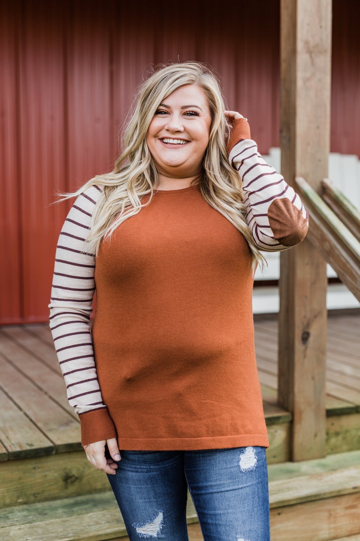 Loving Life Striped Sweater- Copper & Oatmeal