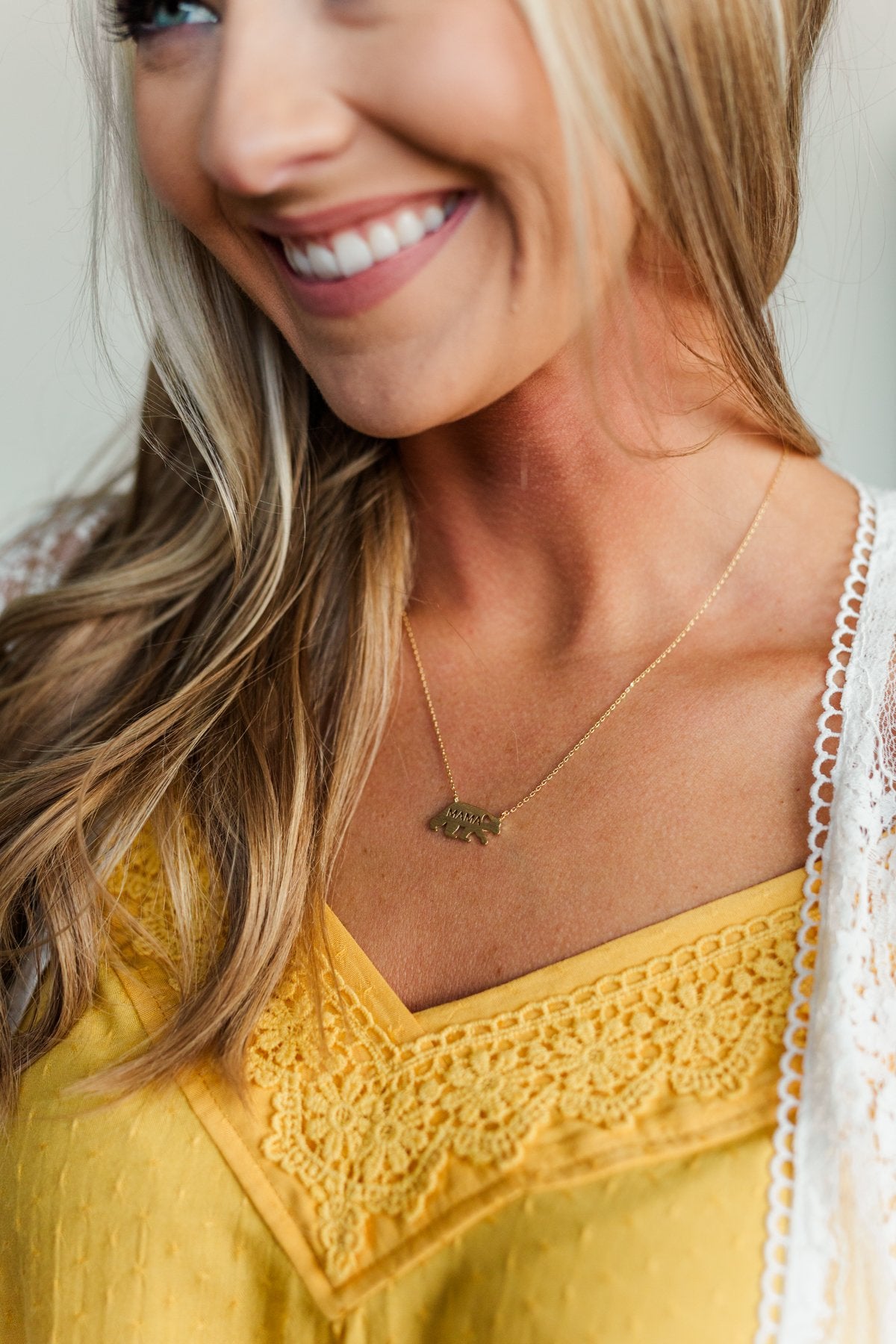 Mama Bear Charm Necklace- Gold