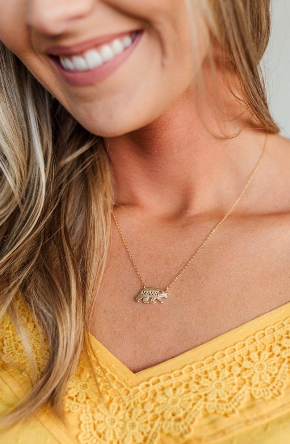 Mama Bear Charm Necklace- Gold
