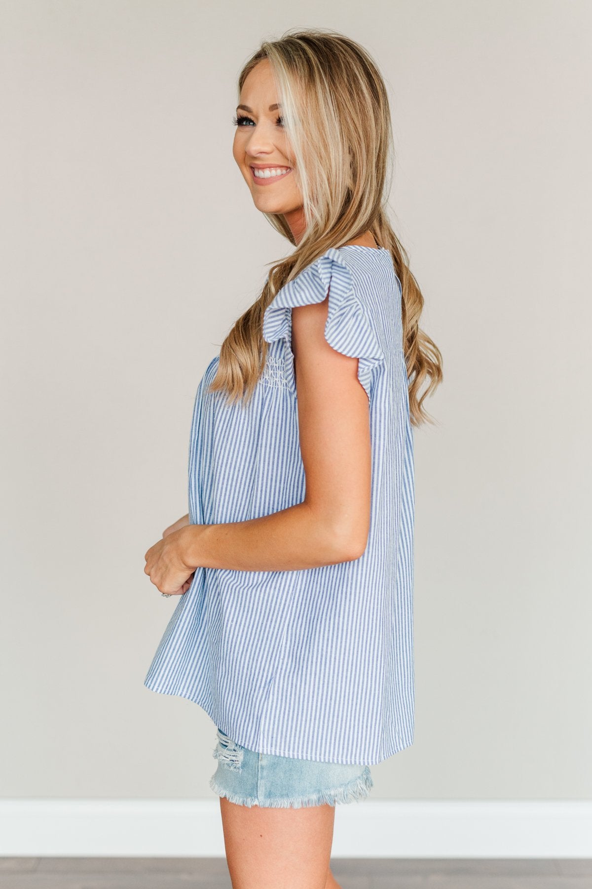 Live Simply Striped Blouse- Navy & Off-White