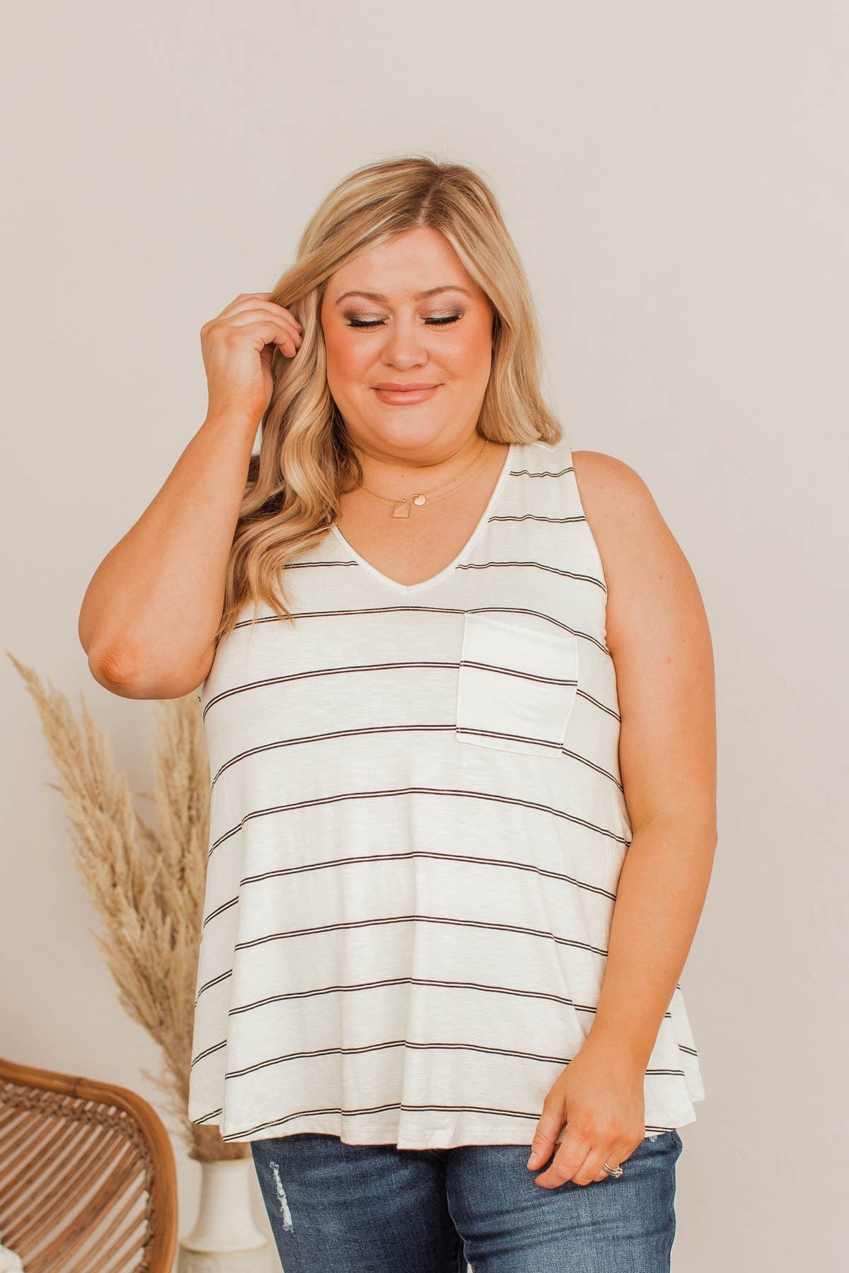 Call It A Day Striped Tank- Ivory