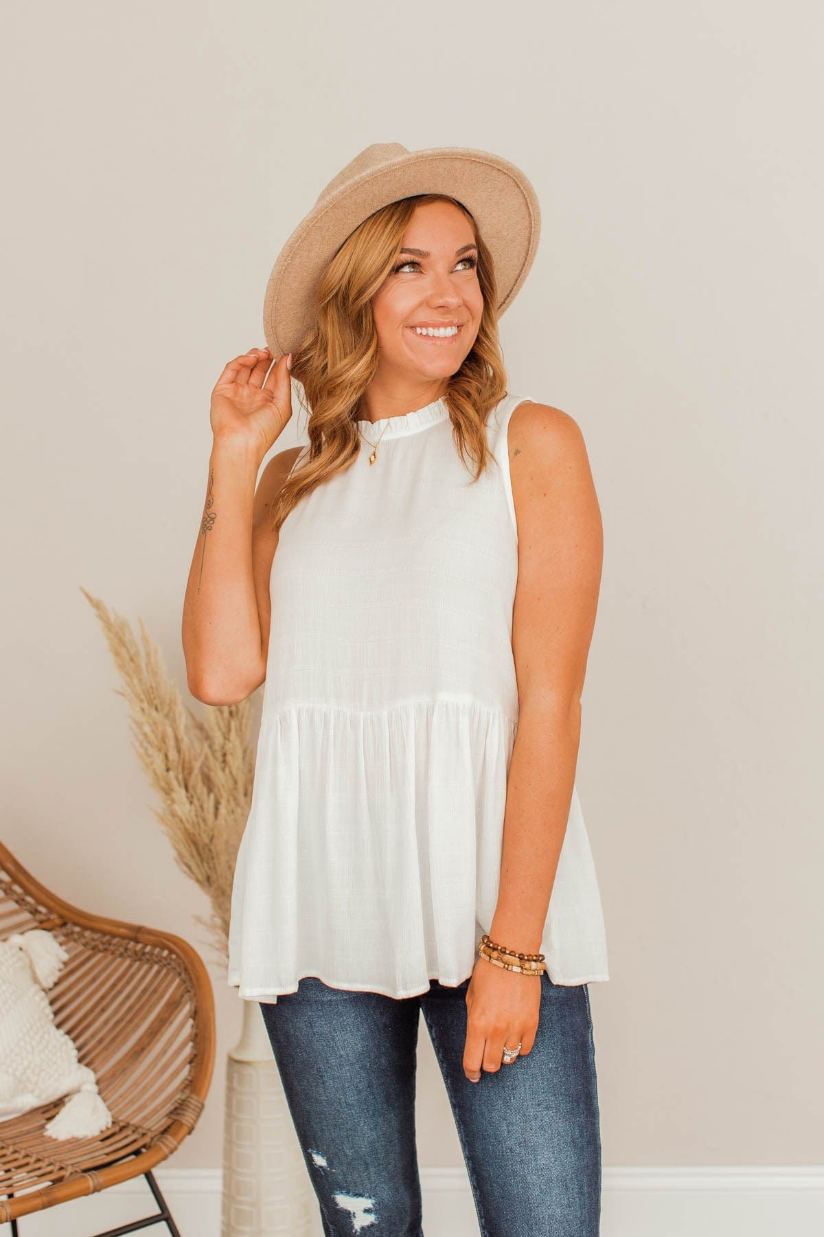 About To Get Good Peplum Tank- Ivory