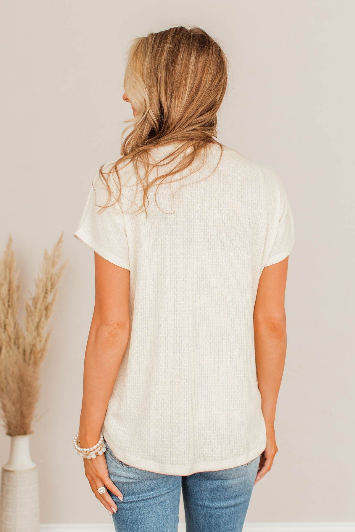 Light Up My Heart V-Neck Top- Ivory
