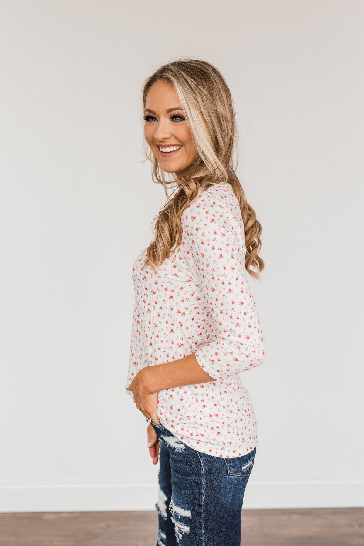 Always By My Side Button Henley Top- Ivory