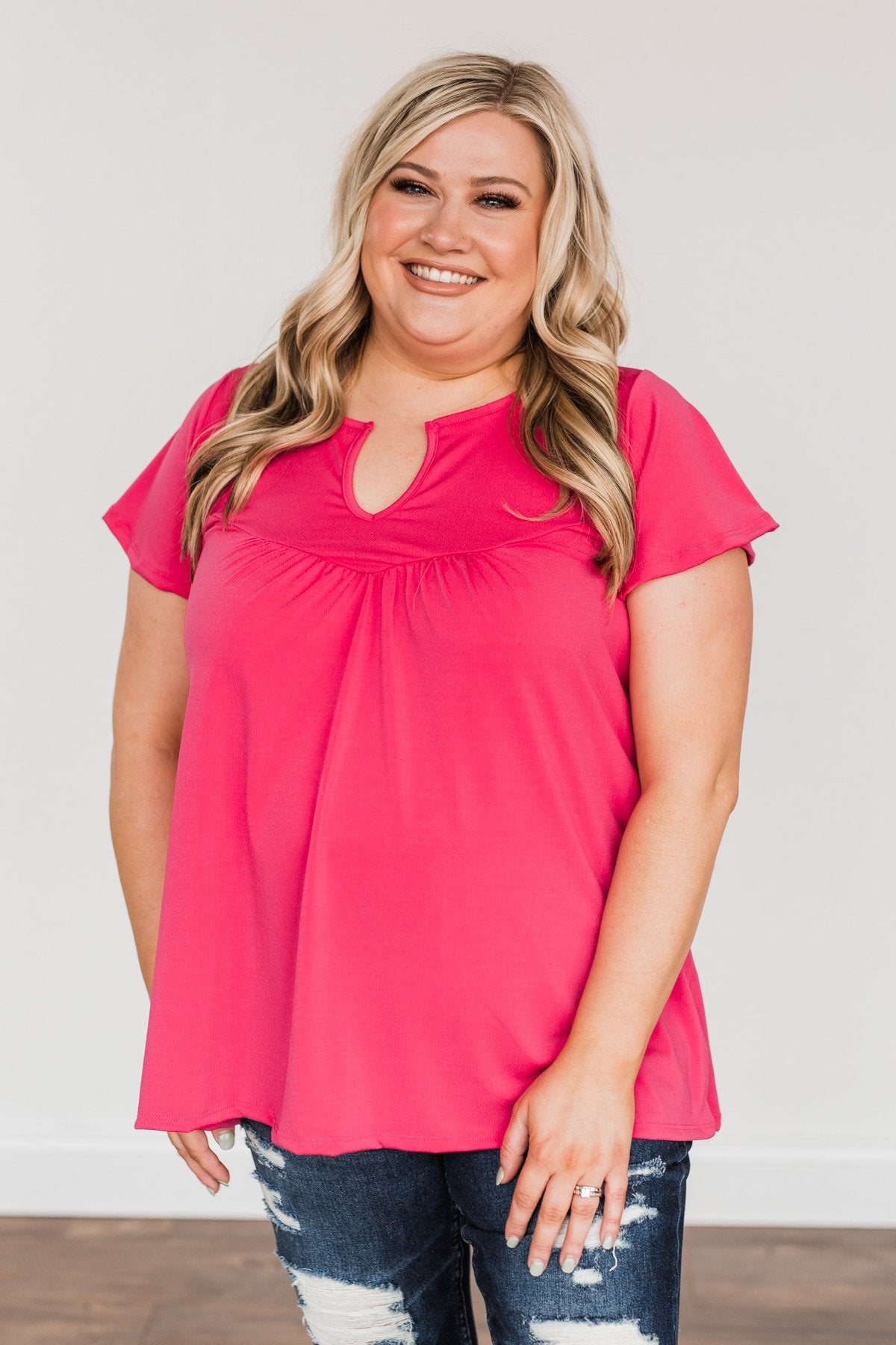 Strive For Excellence Notch Top- Fuchsia
