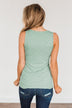 Among The Wildflowers Henley Tank Top- Sage