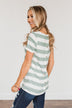 Paradise Awaits Striped Tee- Ivory & Dusty Sage